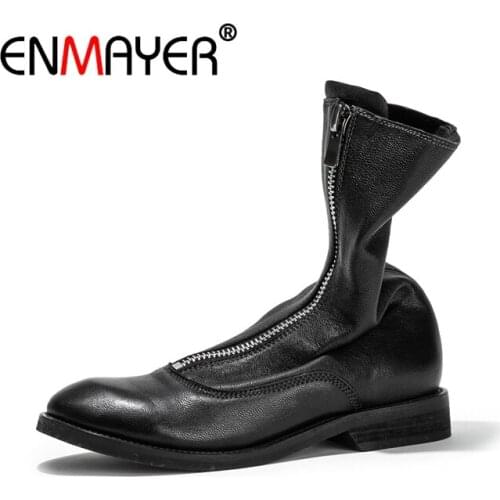 ENMAYER Ladies Ankle boots Fashion boots 2020 Big Size 33-43 Causal Leather Winter shoes Pointed Toe High heels Zipper CR2021