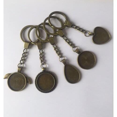 10PCS/Lot Mixed Five Different Alloy Blank Cabochon KeyChains, DIY Blank Cabochon Keychain Handmade Key Chains
