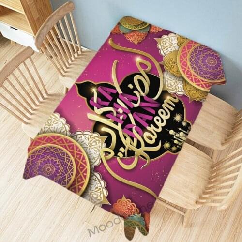 Black Gold Muslim Arabic Calligraphy Eid Mubarak Ramadan Mosque Home Decoration Waterproof Linen Table Cover Moslem Table Cloth