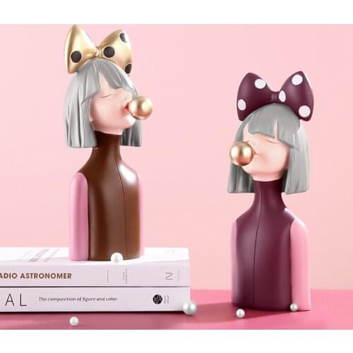 European Style Bubble Girl Sculpture Figurine Crafts Cute Figure Resin Statue Living Room Office Ornaments Girl Room Decoration