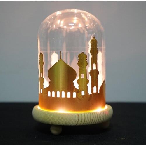 EID Mubarak Wooden Pendant With LED Candles Light Ramadan Decorations For Home Islamic Muslim Party Eid Decor Kareem Ramadan