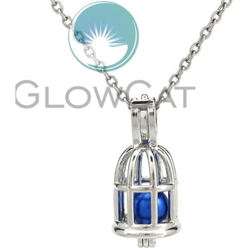 KK938 Copper Birdcage Beads Cage Locket Pendant Perfume Diffuser Pearl Cage Necklace Kids Friend Gift