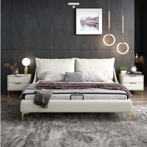 Genuine Leather Bed Modern Light Luxury Wedding Bed Master Bedroom Double Bed 1.8*2.0 Atmosphere down Soft Pack Bed
