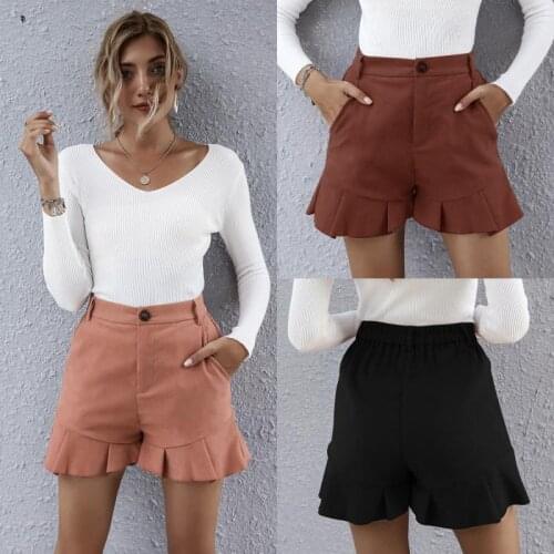 Summer womens shorts fashion pure color flounces go with everything sweet wide leg shorts