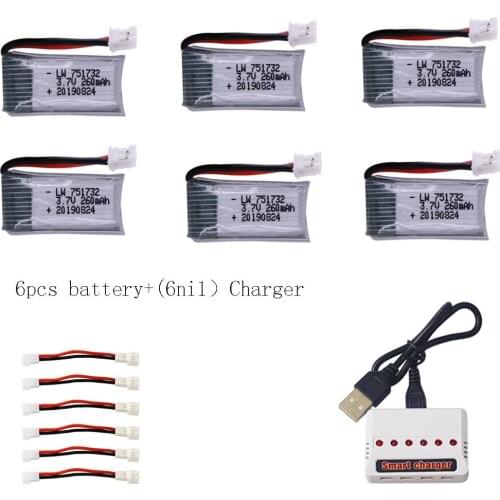 3.7V 260mAh lipo battery and（6ni1）Charger For H36 E010 E011 E012 E013 Drone for Furibee F36 RC Quadcopter Parts Lipo Battery 25C