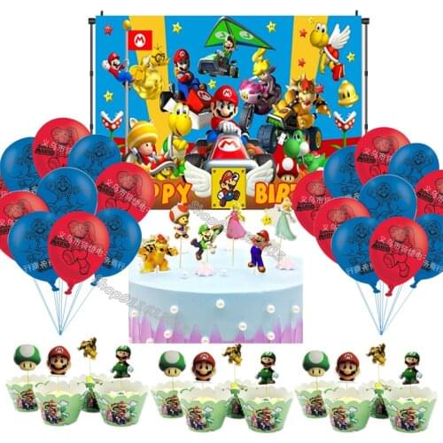 Mario Balloons Child Party Supplies Game Anime Birthday Backdrop Cake Cup Topper Cartoon Printed Banner Latex Round Balloon Gift