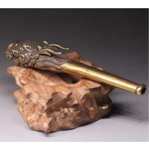 Copper Statue Chinese pure brass Carved faucet cigarette holder small statue