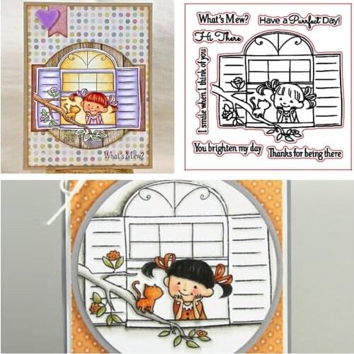 Mew,Have a Purrfect Day! Clear Stamps For DIY Card Making Smile Girl&Cat+Phrases Kids Transparent Silicone Stamp new 2019