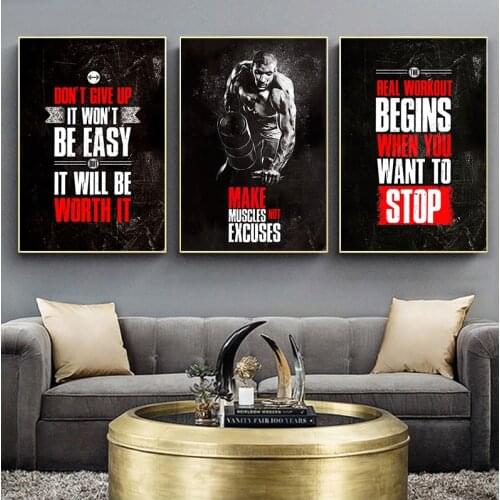 Muscle Bodybuilding Fitness Motivational Quotes Art Canvas Painting Poster Wall Picture Print for Home Gym Office Decor