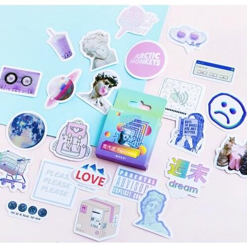 46pcs Vaporwave Series Boxed Stickers Aesthetic Watercolor Bullet Journaling Accessories INS Style Sealing Sticker Deco Stickers