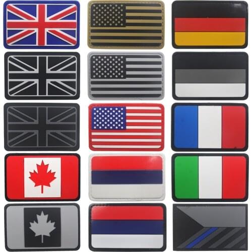 PVC Flag Patch Germany Czech France British Italy US Russia Chile Canada USA Spain Military Patch Tactical Rubber Flags Badges