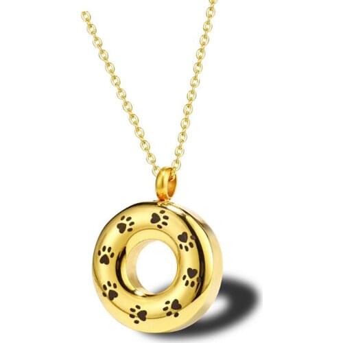 Stainless Steel Swimming Ring Round Dog Pet Print Cremation Urn Pendant Necklace Jewelry Gift For Him with Chain