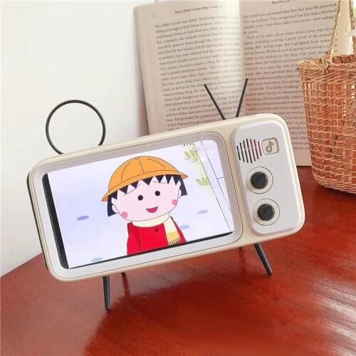 New Retro TV Mobile Phone Holder Stand For 4.7 to 5.5 inch Smartphone Bracket With Wireless Bluetooth Speaker Music Player Audio