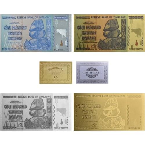 WR Original 4pcs Gold Banknotes 100 Trillion Dollars Zimbabwe Silver Fake Money Dollar Gold Replica Copy Banknote Collectibles