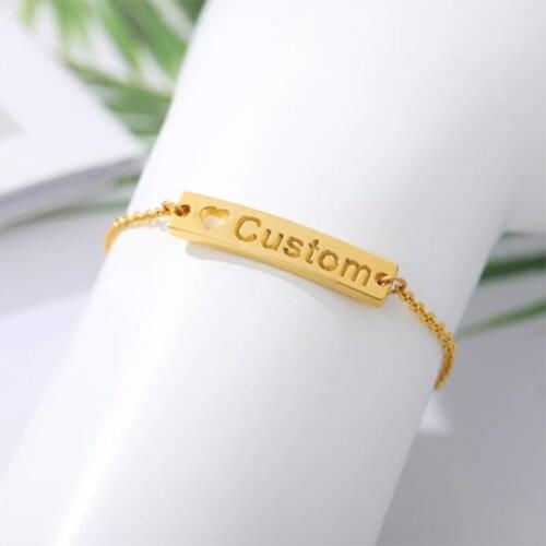 Personalized Custom Name Bracelet Gold Stainless Steel Charm Cuff Bracelets For Women Handmade Bangle Boho Baby Jewelry Gift