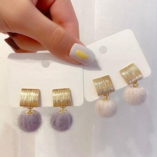 Fluffy Ball Earrings Fashion Creative Pom Pom Dangle Earrings Alloy Drop Stud Earrings Women Girls Jewelry Accessories