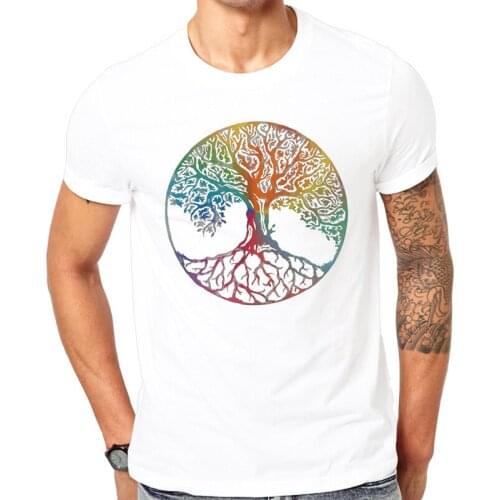 Multi Color Tree of Life Men T-Shirt Fashion Sacred Geometry Printed Tshirts O-Neck Short Sleeve Cool Tops Funny Tees
