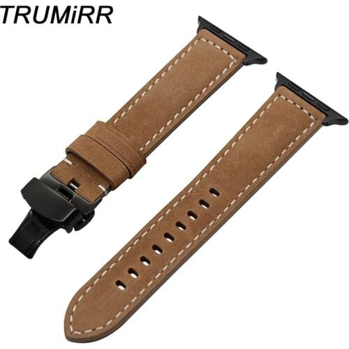 Italian Genuine Leather Watchband for iWatch Apple Watch Series 5 4 3 2 1 38mm 40mm 42mm 44mm Band Steel Butterfly Buckle Strap