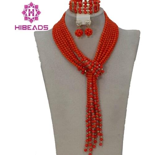New Arrival!2020 Luxury Pink Coral African Wedding Jewelry Sets 48inches Coral Beads Necklace Jewelry Set CNR178