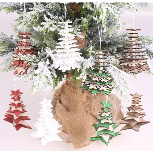 Christmas decoration DIY wooden five-pointed star snowflake Christmas tree pendant three-dimensional snowflake string ornaments