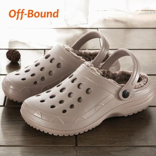 Off-Bound Men Women Winter Slippers Men Indoor Warm Fur Plush Furry Slippers Waterproof House Bedroom Flat Loafers Couple Shoes