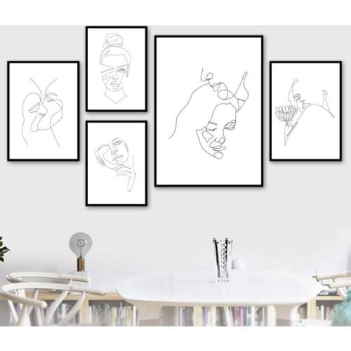 Nordic Line Artwork Wall Art Canvas Painting Abstract Figure Black and White Picture Home Decor Poster and Print for Living Room