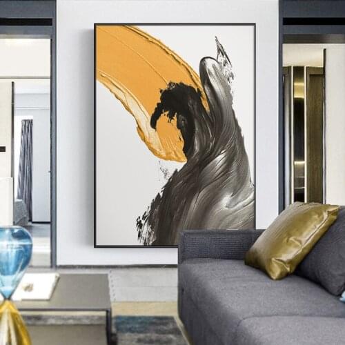 Modern Corridor Abstract Scenery Black Yellow Splash Ink Graffiti Canvas Painting Wall Picture Poster Sofa Background Decoration