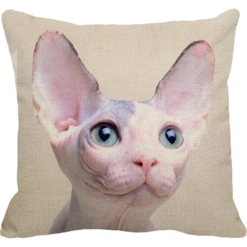 XUNYU Canadian hairless cat Print Linen Pilllowcase Home Sofa Square Cushion cover 45x45cm Animal Pattern Pillow cover AC120