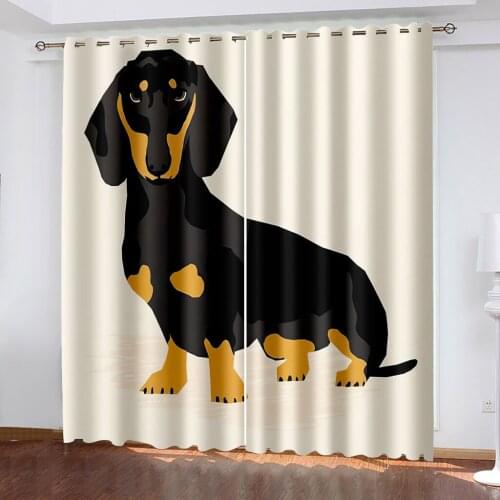 3D Print Cute Pet Dog Animal Stripe Pattern Bedroom Living Room Shading Customizable Curtain Suit Bedroom with Hook Accessories