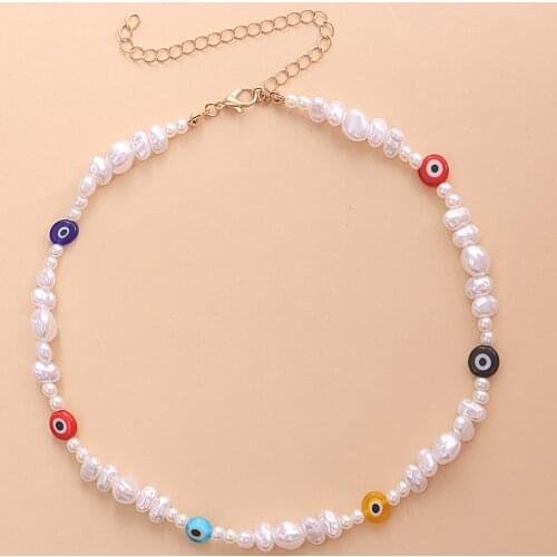 Fashion Turkish Evil Eye Choker Necklaces For Women Fashion Bohemian Vintage Simulated Pearl Collar Beads Party Gift 2021