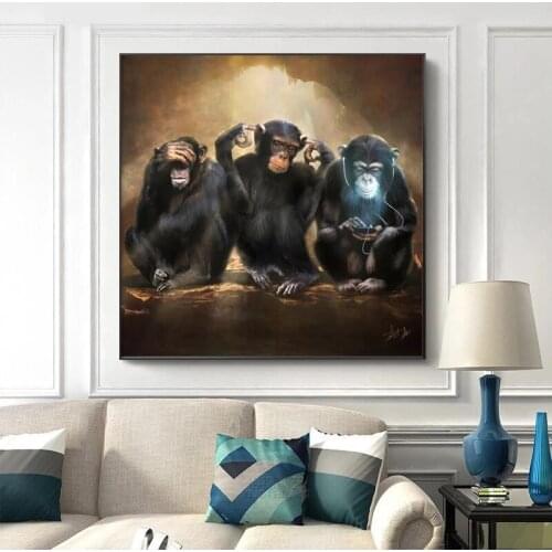 Retro Animal Art Partner Monkeys Canvas Painting Wall Art Posters Prints Wall Picture for Living Room Home Wall Cuadros Decor