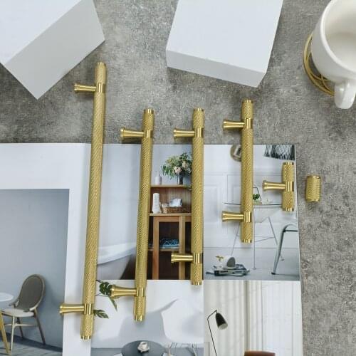 Gold Knurled Kitchen Cabinet Knobs and Handles Drawer Pulls Bedroom Knobs Brass T Bar Cabinet Handle Furniture Hardware