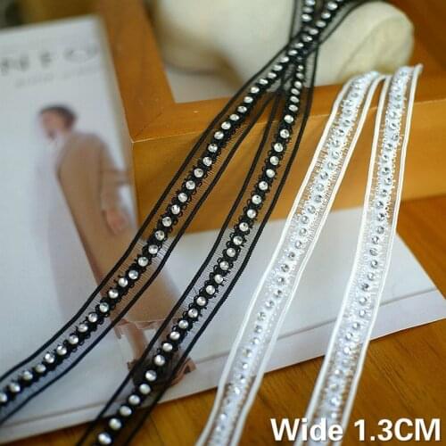 1.3CM Wide White Black Luxury Glitter Rhinestones Dress Collar Neckline Lace Applique Trim Headwear Hat DIY Sewing Guipure Decor
