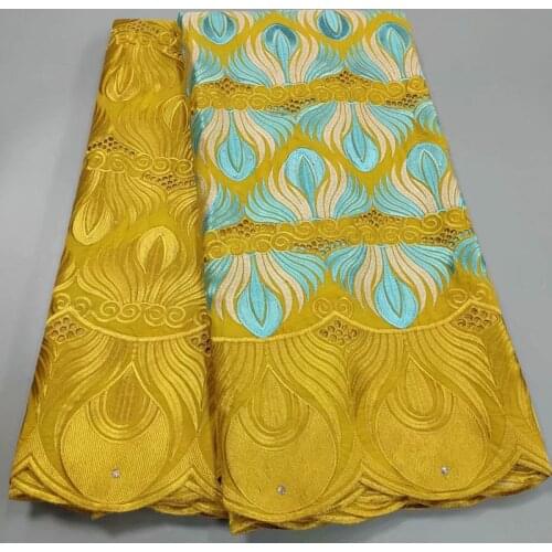 2021 Latest French Net Lace Fabric African 100% Cotton Embroidery Swiss Voile Lace in Switzerland 2.5+2.5Yards For Women Dress