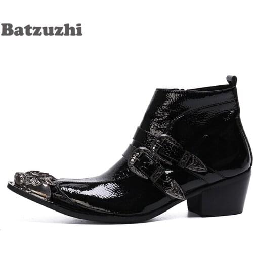 Batzuzhi 6.5cm High Heel Handmade Men Shoes Black Leather Boots Men Ankle Zip Business Dress Boots Party Boots Men! Size 38-46
