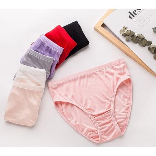 Birdsky, 3pcs 70% viscose 30% mulberry silk Women briefs panties underwear, mid waist, 8 solid colors. OR-08