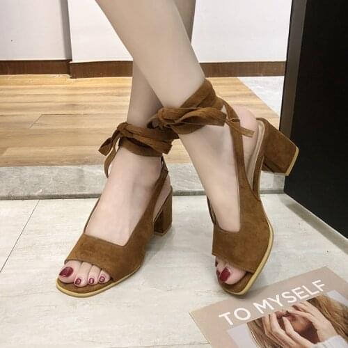 Vintage Women Sandals High Heel Summer Open Toe Bandage Ladies Shoes Women Gladiator Sandalias Casual Thick Heel Pumps WSH3884