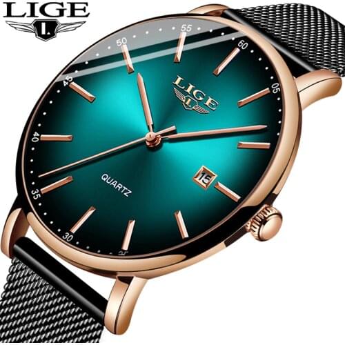 LIGE Fashion Mens Watches Top Brand Luxury Blue Waterproof Watches Ultra Thin Date Simple Casual Quartz Watch Men Sports Clock