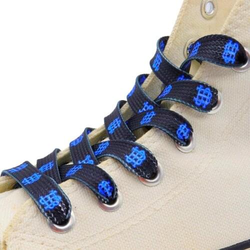 Coolstring 1CM Wide Polyester Trendy Shoe Accessories Boots Canvas For Unisex Adult&Kid Flat Black Laces Blue Special Pattern V2