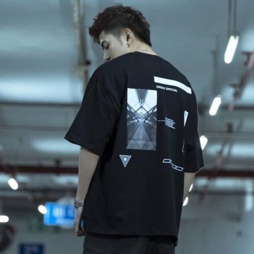 CROXX Techwear Mens Cotton Graphic T-shirt 'Futuristic' Hip Hop Punk Fashion Streetwear