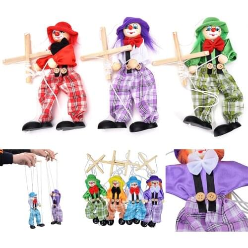 Pull String Puppet Clown Wooden Marionette Joint Activity Doll Vintage Child Toy