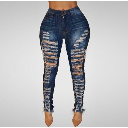 Jeans For Women 2021 Slim Fit Women High Waisted Hole Skinny Denim Jeans Stretch Slim Pants Calf Length Jeans Vaqueros Mujer