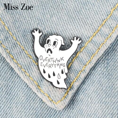 Overthink Ghost Enamel Pin White Ghost Badge Brooch Bag Clothes Lapel pin Cartoon Simple Fun Punk Jewelry Gift for Friends