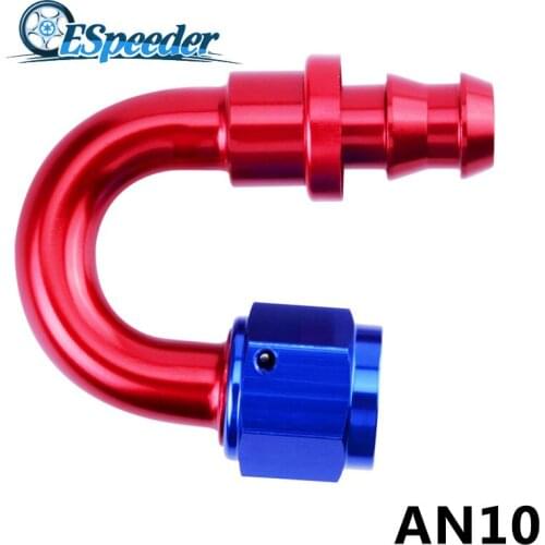 ESPEEDER AN10 Anoized Aluminum Fitting Push-on Elbow 180 Degree Hose End Oil Cooler Hose End Push Lock Fitting Reusable Adapter