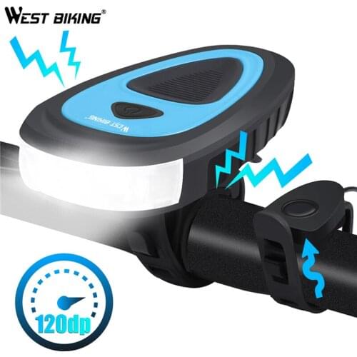 WEST BIKING 3 Modes Bicycle Headlight 120db Electric Horn MTB Bike Bell Bike Accessories USB Rechargeable Cycling Horn Light