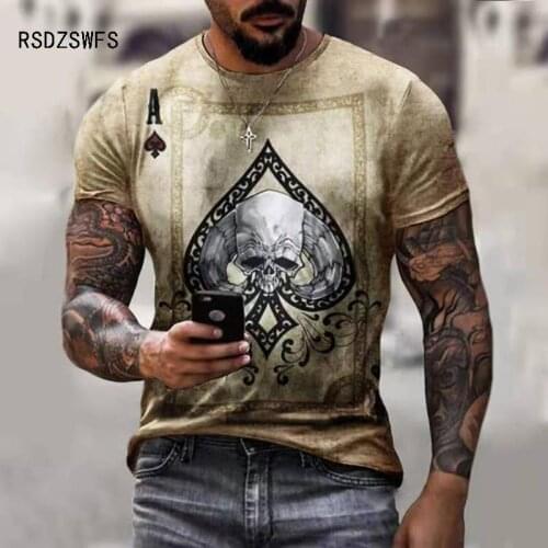 Spades Poker Print T Shirt Men Street Skull Tees Summer Comfort Breathable Home Short Sleeve Tees England Style Casual Clothes