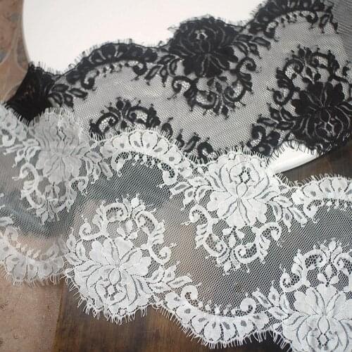 Thick eyelash lace fabric high-end0 black and white eyelash lace diy clothing wedding veil lace
