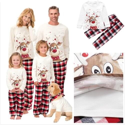 Imcute Christmas Family Matching Pajamas Cartoon Elk Reindeer Printed Plaid Adult Kid Family Sleepwear Pjs Set Xmas Clothes Set
