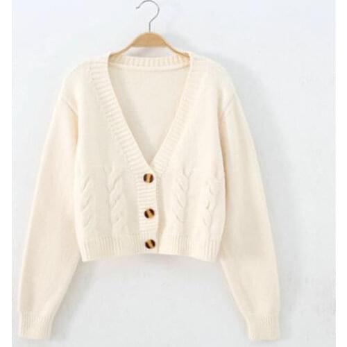 Brown Cardigan Korean Cropped Cardigan Women V Neck Pull Femme Long Sleeve Top Christmas Woman Sweaters 2021 Autumn Winter Tunic