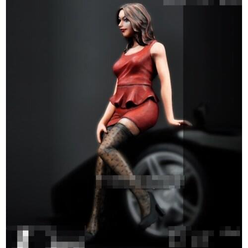 1/24 Korean short skirt black silk female car model, Resin Model figure GK, Unassembled and unpainted kit